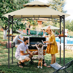 8 x 5 Feet Outdoor Grill Gazebo with 2 Side Shelves and 10 Hooks-Beige