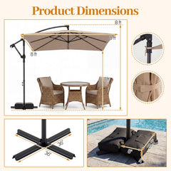 8 x 8 FT Offset Cantilever Patio Umbrella Square Hanging Outdoor Market Umbrella with 360° Rotation-Rustic Brown