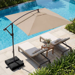 8 x 8 FT Offset Cantilever Patio Umbrella Square Hanging Outdoor Market Umbrella with 360° Rotation-Rustic Brown