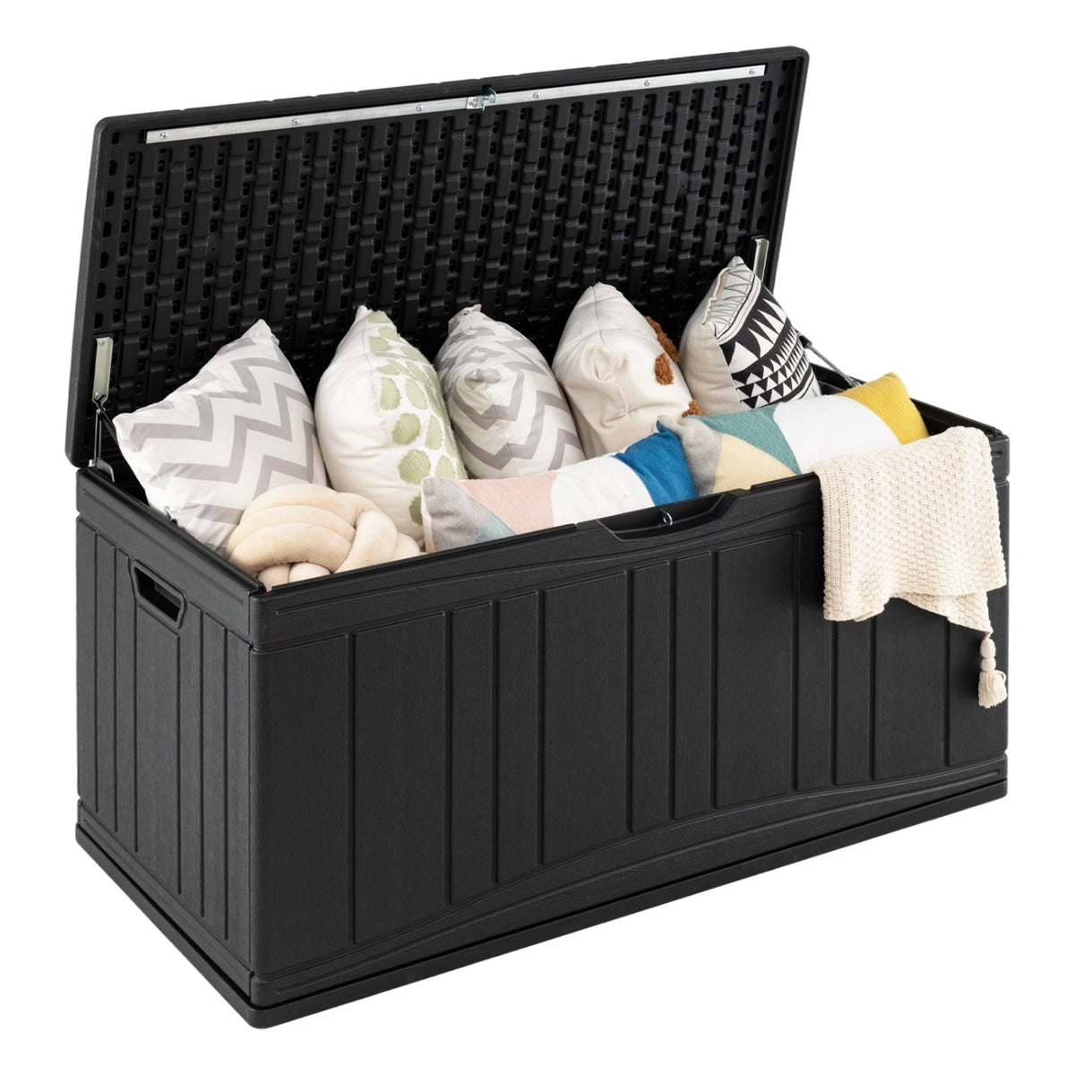 300 L Outdoor Deck Box with Lockable Lid for Garden Tools Cushions-Black