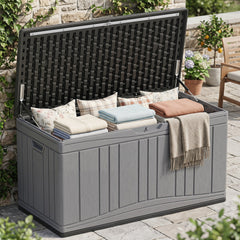 300 L Outdoor Deck Box with Lockable Lid for Garden Tools Cushions-Dark Gray