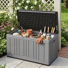 300 L Outdoor Deck Box with Lockable Lid for Garden Tools Cushions-Dark Gray