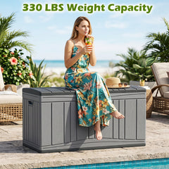 300 L Outdoor Deck Box with Lockable Lid for Garden Tools Cushions-Dark Gray