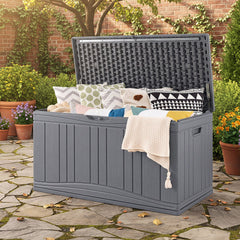 300 L Outdoor Deck Box with Lockable Lid for Garden Tools Cushions-Gray color