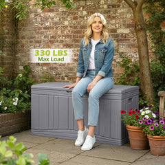 300 L Outdoor Deck Box with Lockable Lid for Garden Tools Cushions-Gray color