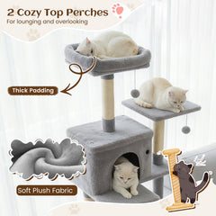 80 Inch Light Grey Cat Tree with Two Condos, Two Perches and a Hammock