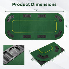 79 x 36 Inch 8-Player Foldable Poker Table Top with Carry Bag and Cup Holders