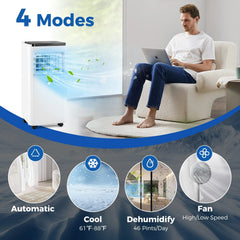 10000 BTU Portable Air Conditioner with Remote Control, 4 Modes, Cools up to 350 sq ft