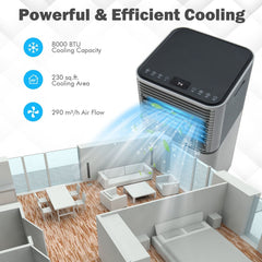 8000 BTU 3-in-1 Air Cooler with Dehumidifier and Fan Mode, Gray, Cools 230 sq ft