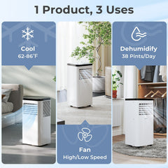 8000 BTU Portable Air Conditioner, 3 in 1 Floor AC Unit, 51 dB, 350 sq ft