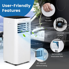 8000 BTU Portable Air Conditioner with Remote Control and Sleep Mode, Black, 250 sq ft