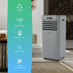 8000 BTU 3-in-1 Portable Air Conditioner with Remote Control, Gray, Cools 230 sq ft