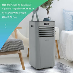 8000 BTU 3-in-1 Portable Air Conditioner with Remote Control, Gray, Cools 230 sq ft
