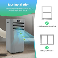 8000 BTU 3-in-1 Portable Air Conditioner with Remote Control, Gray, Cools 230 sq ft