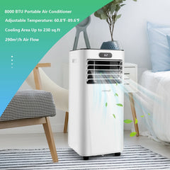 8000 BTU 3-in-1 Portable Air Conditioner with Remote Control, White, Cools 230 sq ft