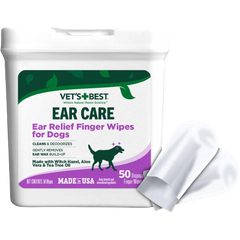 Vet's Best Ear Relief Finger Wipes, Ear Cleansing Finger Wipes for Dogs, Sooths & Deodorizes, 50 Disposable Dog Wipes