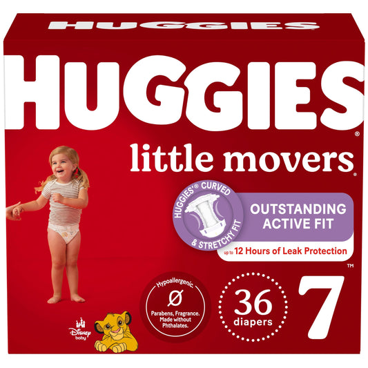 Huggies Little Movers Baby Diapers, Size 7, Giga Pack, 36ct