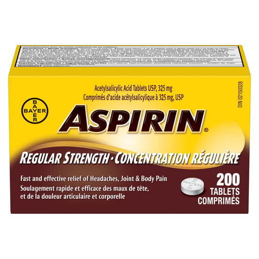 Aspirin Regular Strength 325mg, Fast & Effective Relief of Headaches, Joint & Body Pain, Fever, Pain from Cold & Flu, 200 Tablets