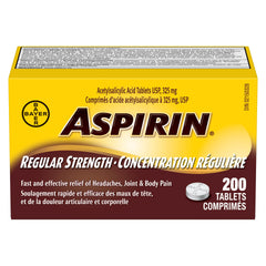 Aspirin Regular Strength 325mg, Fast & Effective Relief of Headaches, Joint & Body Pain, Fever, Pain from Cold & Flu, 200 Tablets