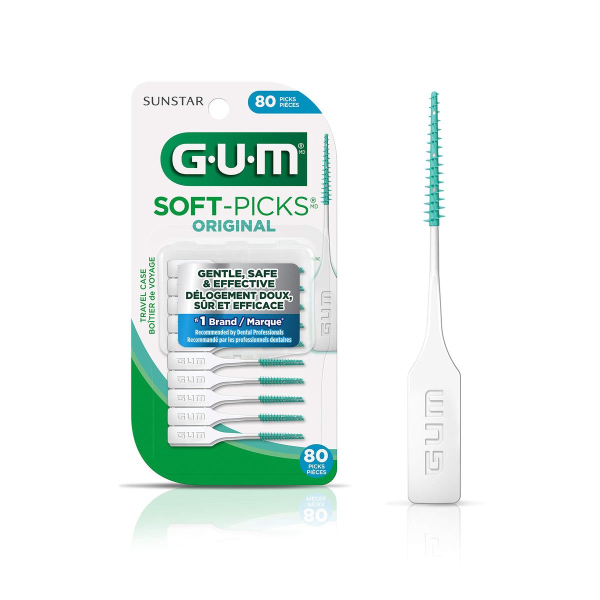 GUM Soft-Picks® Original Dental Picks, Between Teeth Cleaning, On-the-Go Travel Case, 80 Picks