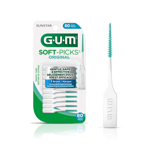 GUM Soft-Picks® Original Dental Picks, Between Teeth Cleaning, On-The-Go Travel Case, 80 Picks
