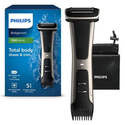 Philips Bodygroom 7000 Series, Showerproof Groin and Body Trimmer, Precise Body Grooming, Adjustable Comb, Safe Even Below the Belt, 80 Min. Runtime, Model BG7025/15