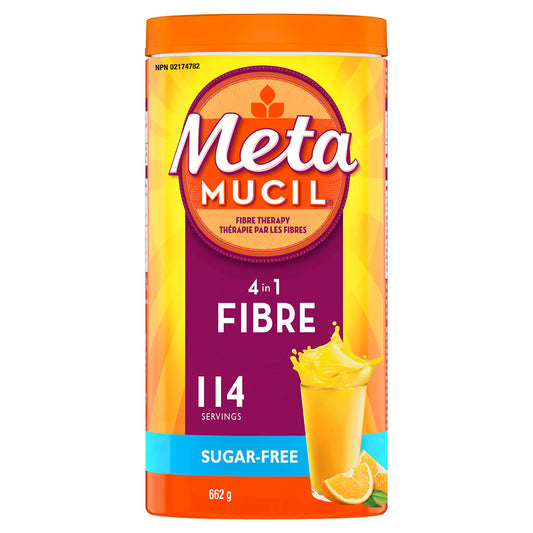 Metamucil, Daily Psyllium Husk Powder Supplement, Sugar-Free, 4-in-1 Fibre for Digestive Health, Orange Smooth Flavored Drink, 114 Servings
