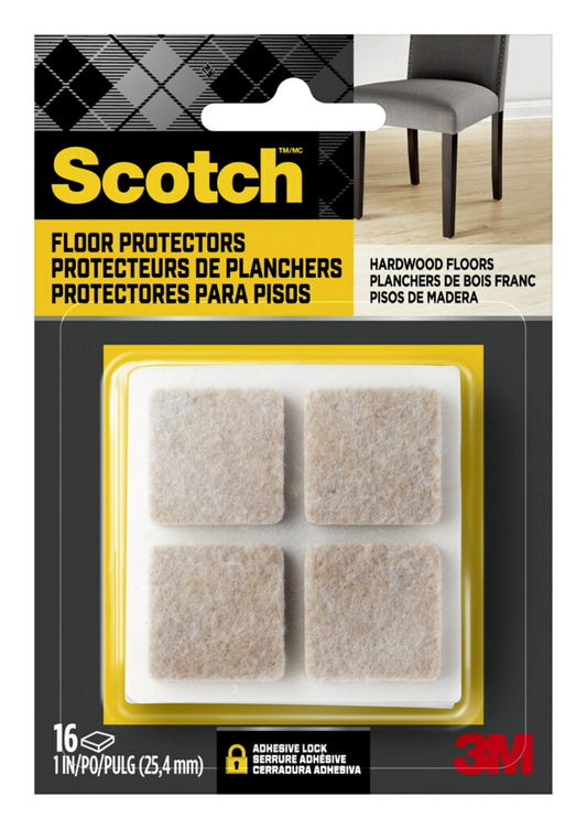 Scotch Felt Pads 16 PCS Beige, Felt Furniture Pads for Protecting Hardwood Floors, 1 x 1 in. Square, Easy-to-apply, Self-Stick design, Reliable protection from nicks, dents and scratches (SP802-NA)