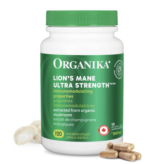 Organika Canadian-Made Lion's Mane - Ultra Strength Organic Mushroom Extract - 2800mg - Nootrophic, Natural Support for Memory, Mood, Neuroprotection and Cognition - 120vcaps, 120 Day Supply