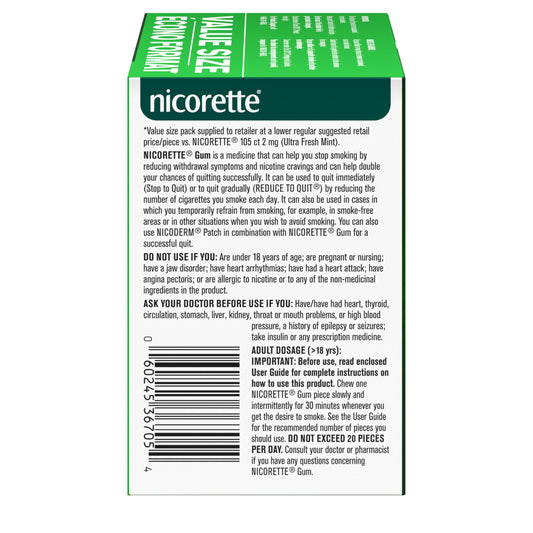 Nicorette Nicotine Gum, Quit Smoking and Smoking Cessation Aid, Ultra Fresh Mint, 2mg, 210 pieces