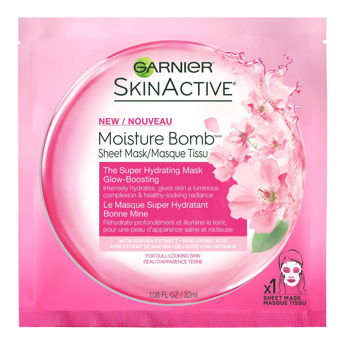 GARNIER Glow Boosting Peel Off Beauty Face Mask, Healthy Looking Radiance with Hyaluronic Acid + Sakura Extract, 1 Tissue Mask (32mL)