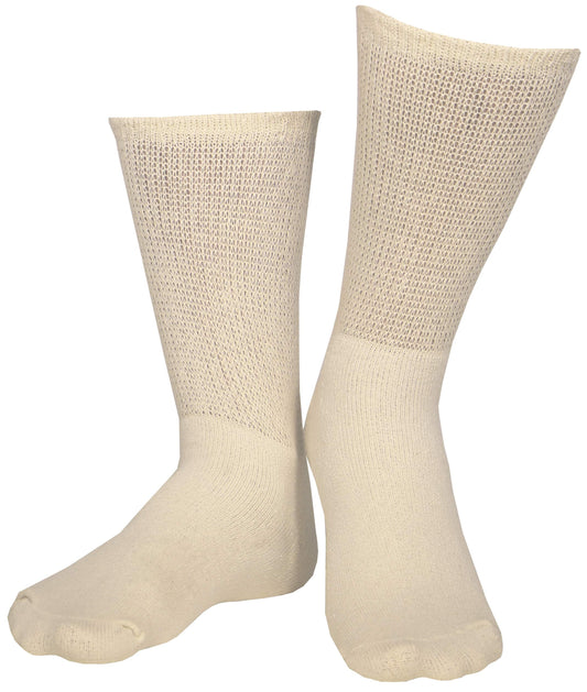 Truform Diabetic Socks for Men and Women, Medical Style Crew Length, Mid Calf Height, 3 Pairs, Tan, Medium
