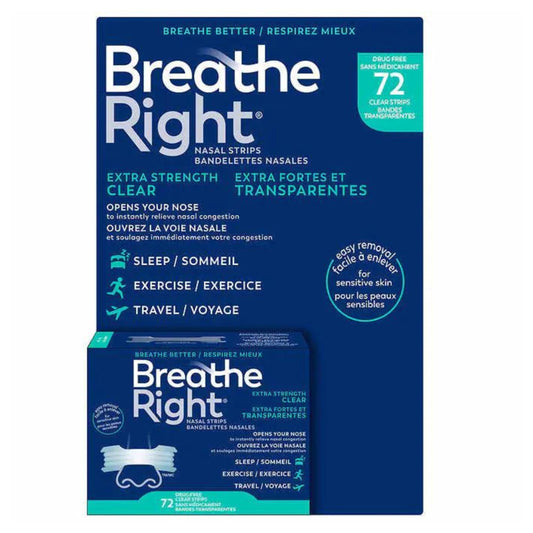 Breathe Right Nasal Strips, Extra Clear for Sensitive Skin, 72 Clear Strips