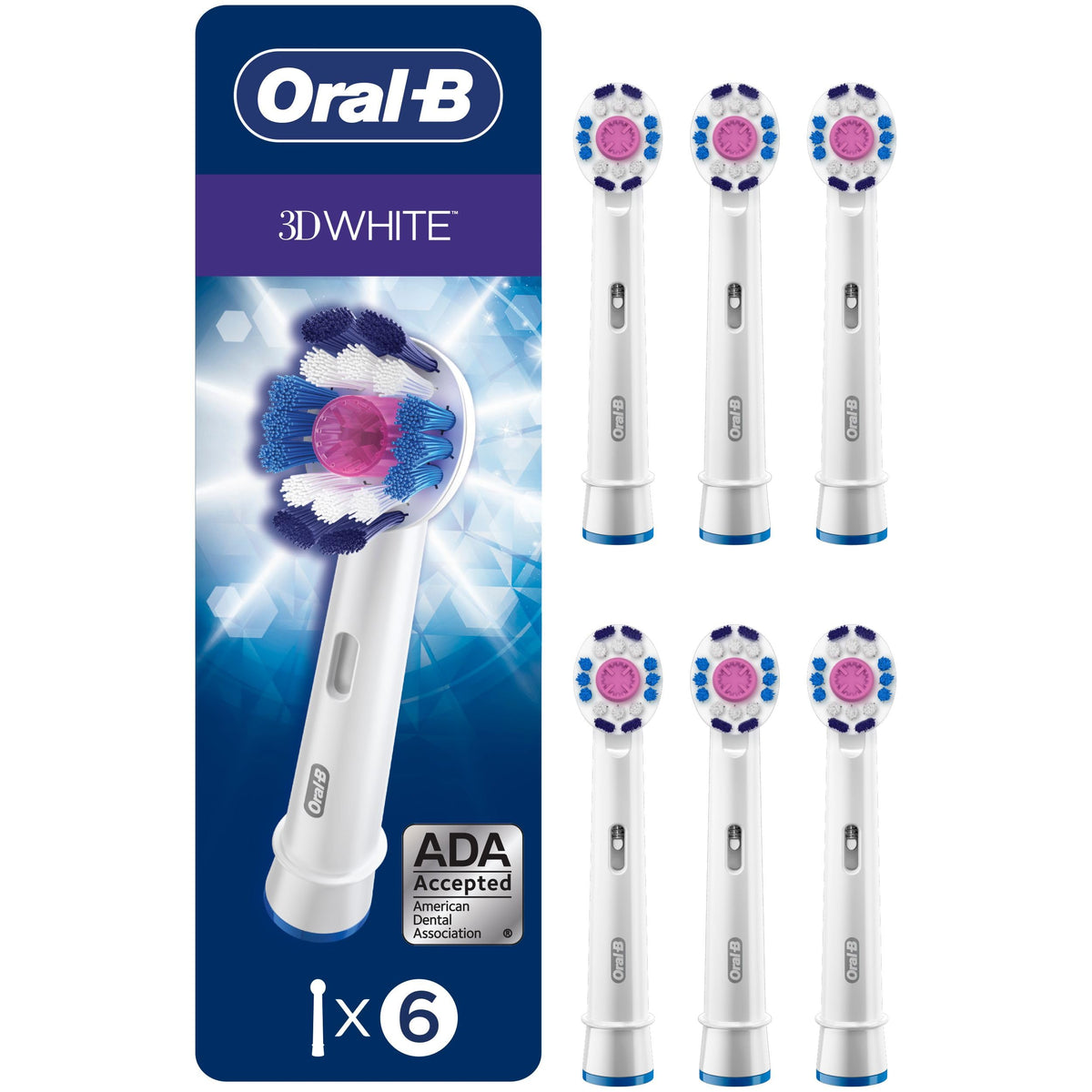 Oral-B Genuine Replacement Brush Heads, 3D White, Refills For Oral-B Electric Toothbrushes, White, 6 Count