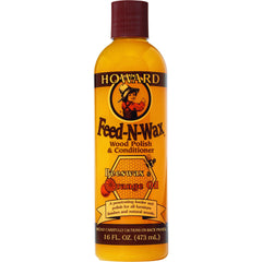 Howard Products Beeswax Wood Polish & Conditioner, Feed-N-Wax for Wood Furniture Polish, 16 oz, Orange