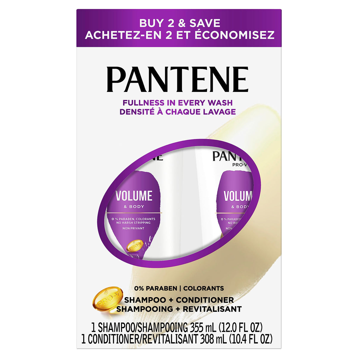 Pantene Sheer Volume 72 HR Fullness: 355 mL Shampoo & 308 mL Conditioner, 663 mL Total (Pack of 2)