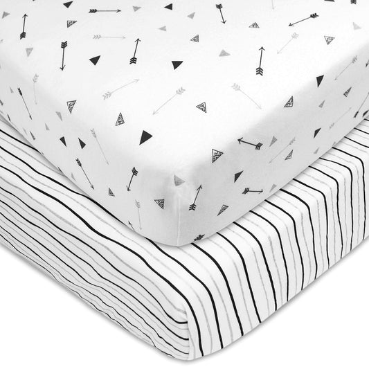 American Baby Company 2 Piece Printed 100% Cotton Jersey Knit Fitted Pack N Play Playard Sheet, Silver Black Arrow