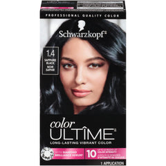 Schwarzkopf Color Ultime Hair Color, 1.4 Sapphire Black, 1 Application - Permanent Black Hair Dye for Vivid Color Intensity and Fade-Resistant Shine up to 10 Weeks