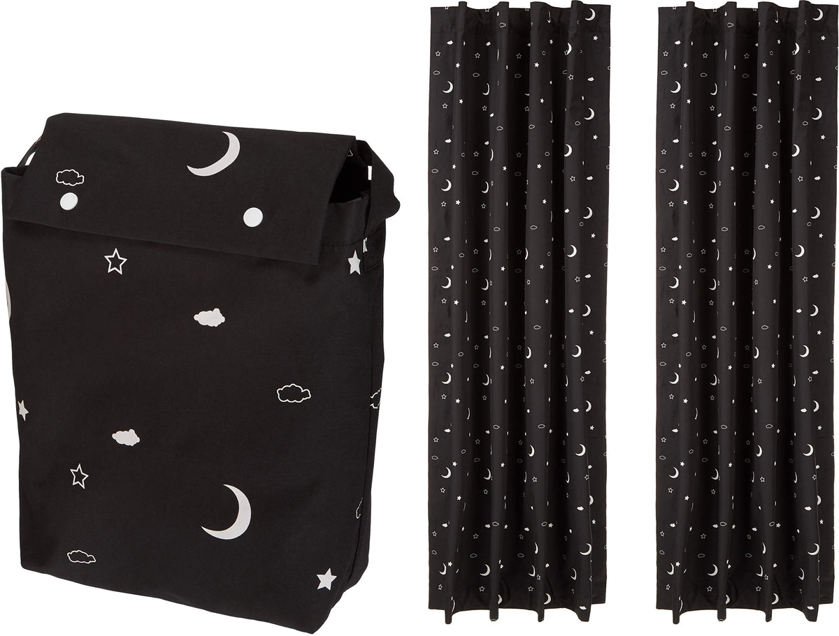 Amazon Basics Portable Window Blackout Curtain Shade with Suction Cups for Travel, Kids, and Baby Nursery - 127cm W x 198.12cm L, Moon & Stars - 2-Pack