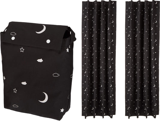 Amazon Basics Portable Window Blackout Curtain Shade with Suction Cups for Travel, Kids, and Baby Nursery - 127cm W x 198.12cm L, Moon & Stars - 2-Pack