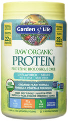 Garden Of Life Raw Organic Protein, Unflavored, 568g. Packed with 22 Grams of Certified Organic Plant Protein, including organic peas grown and processed in Canada. Assists in building and repairs muscles. 4g of BCAAs