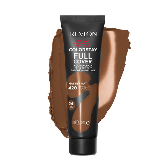 Revlon ColorStay Full Cover Longwear Matte Foundation, Heat & Sweat Resistant Lightweight Face Makeup, Mahogany (420), 1.0 oz/ 30ml