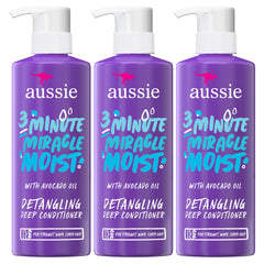 Aussie 3 Minute Miracle Moist Detangling Deep Conditioner Treatment with Avocado Oil, Paraben and Sulfate Free, 1.42 L in Total (3 Count of 475 mL Each)