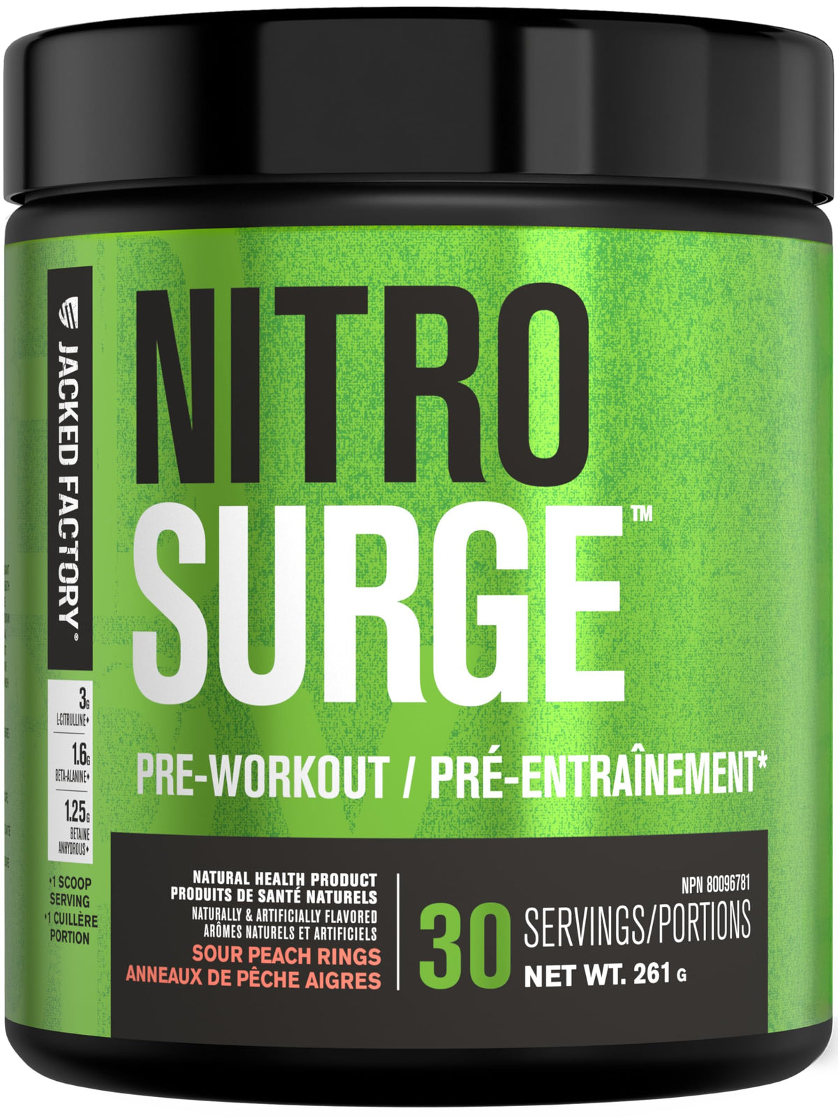 NITROSURGE Pre Workout Supplement - Endless Energy, Instant Strength Gains, Clear Focus, Intense Pumps - Nitric Oxide Booster & Preworkout Powder with Beta Alanine - 30 Servings, Sour Peach Rings