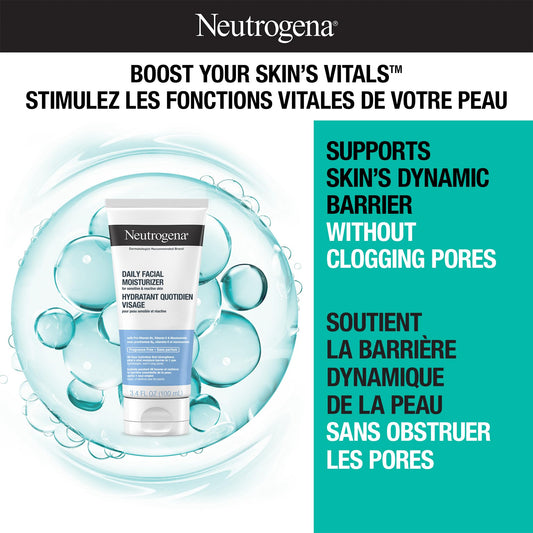 Neutrogena Fragrance Free Daily Facial Moisturizer, Face & Neck Moisturizer for Sensitive Skin with Vitamin B3, Pro-Vitamin B5 & Vitamin E Supports Skin's Dynamic Barrier, 100ml