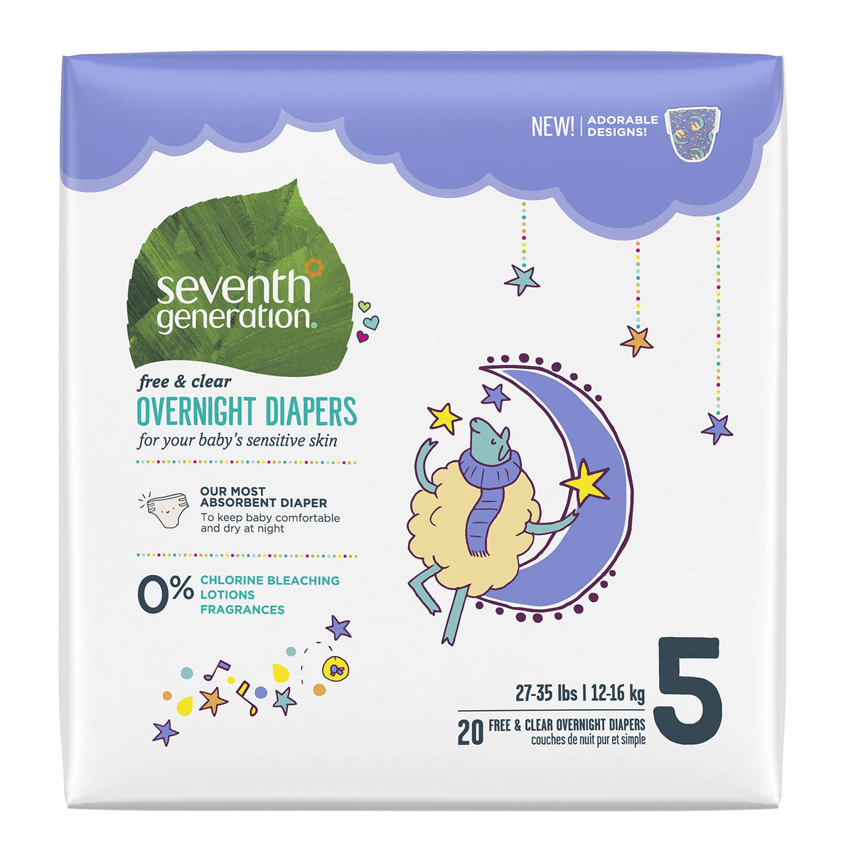 Seventh Generation Overnight Diapers, Size 5, 20 Count
