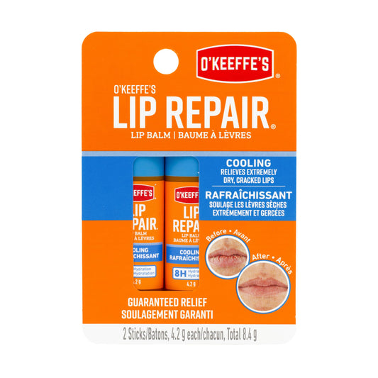 O'Keeffe's Cooling Relief Lip Repair Lip Balm for Dry Cracked Lips, Instant Cooling Relief, Seven Moisturizing Ingredients, Sticks, (Pack of 2), K1710402
