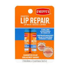 O'Keeffe's Cooling Relief Lip Repair Lip Balm for Dry Cracked Lips, Instant Cooling Relief, Seven Moisturizing Ingredients, Sticks, (Pack of 2), K1710402