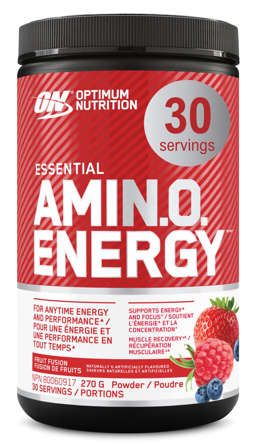 Optimum Nutrition Amino Energy Powder: Pre- workout & Anytime energy with Green tea, Green coffee extract + BCAA's - Fruit fusion: 30 servings [270g] (packaging may vary)