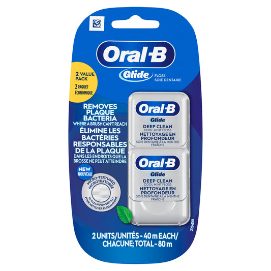 Oral-B Glide Deep Clean Cool Mint Dental Floss, Value 2 Pack (40m Each)